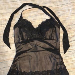 Black Lace/Nude Halter Dress